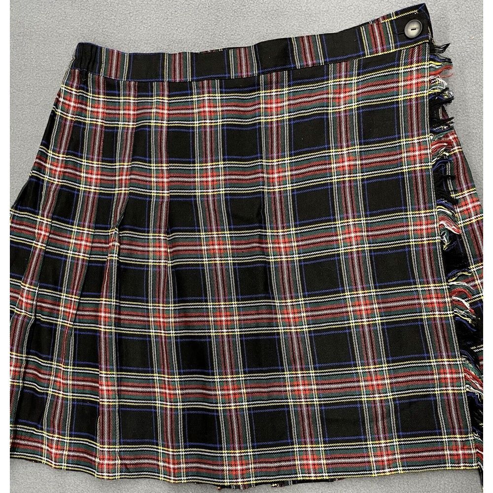 Kathryn Deene Skirt 26/28 Black Red Plaid Wrap Fringe Tartan Kilt